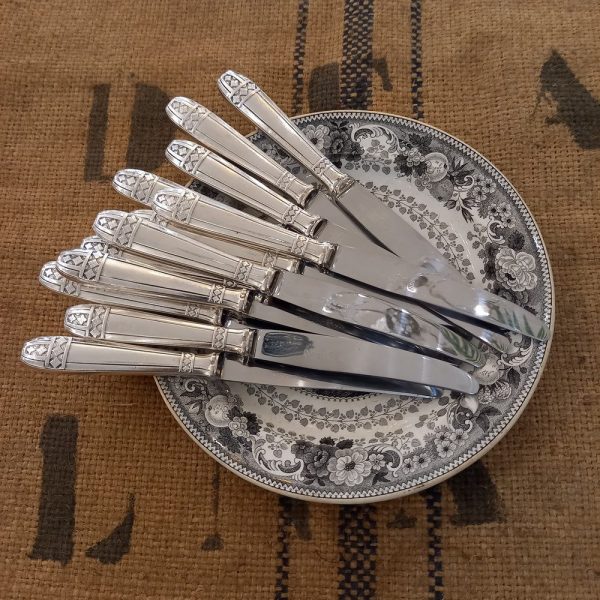 12 Couteaux à fromage Art-Déco Bayard Métal argenté Lame acier inoxydable