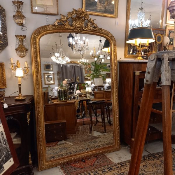 Grand Miroir Napoléon III époque XIXè Décor Oiseaux bois et stuc doré