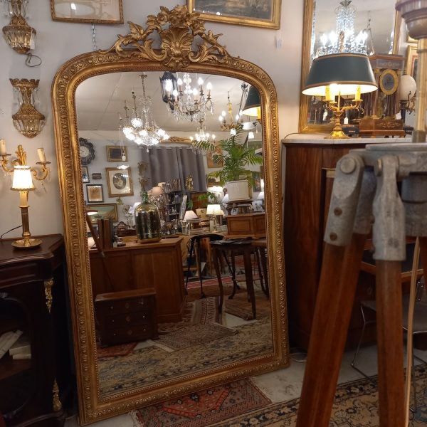 Grand Miroir Napoléon III époque XIXè Décor Oiseaux bois et stuc doré