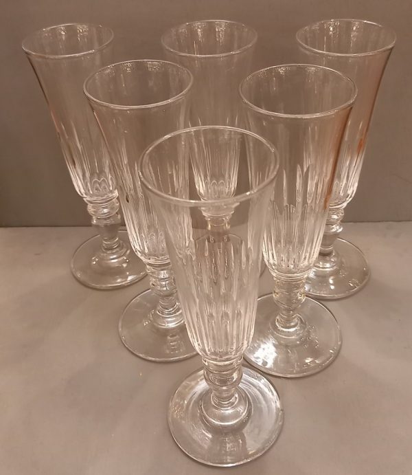 6 Flûtes à Champagne Cristal Soufflé époque 1900