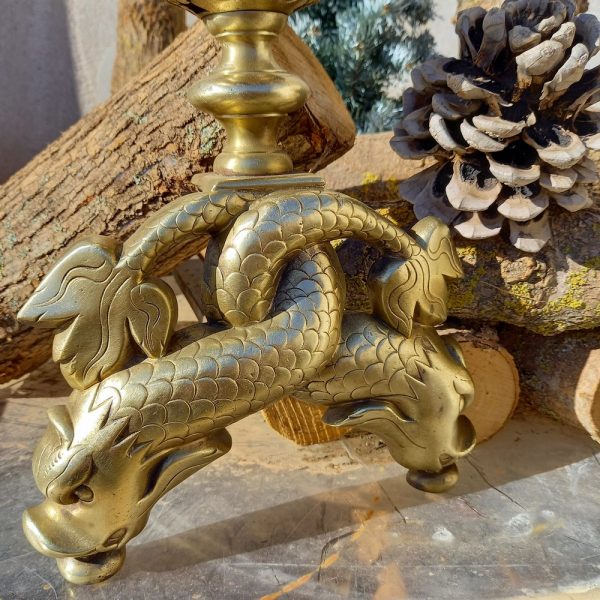 Paire de Chenets en Bronze Décor de Dragons Epoque XVIIIè Siècle.