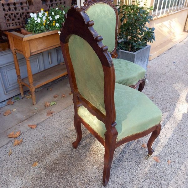 Paire de Chaises Napoléon III Palissandre, soie moirée Verte