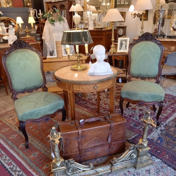 Paire de Chaises Napoléon III Palissandre, soie moirée Verte