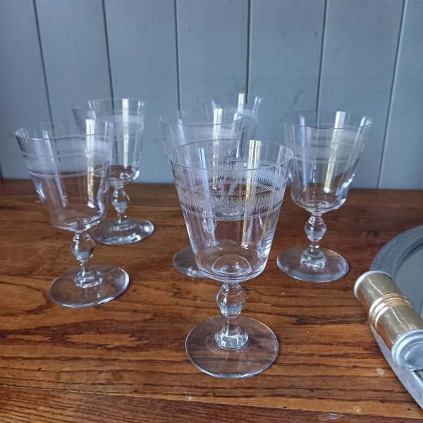 6 verres à pied Cristal Soufflés et Gravés époque 1900
