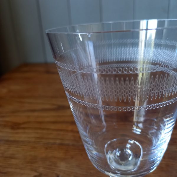 6 verres à pied Cristal Soufflés et Gravés époque 1900