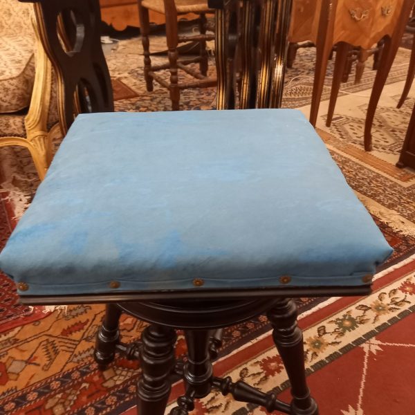 Tabouret de Piano Napoléon III Bois noirci et Tissu bleu