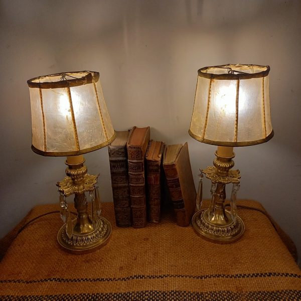 Paire de Lampes de chevet Style Classique Bronze et Pampilles