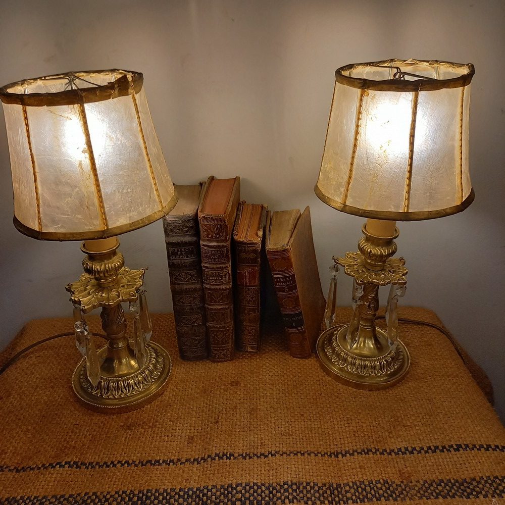 Paire de Lampes de chevet Style Classique Bronze et Pampilles