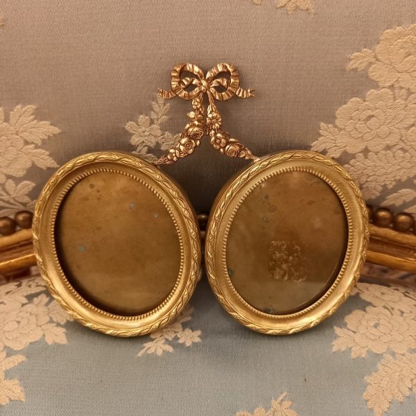 Double Cadre Photo Médaillon Bronze et Laiton Style Louis XVI