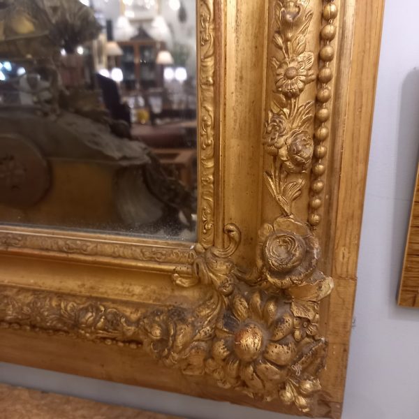 Miroir de Cheminée,  Bois doré, Décor de fleurs