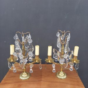 Paire de Girandoles Pampilles  de verre et Laiton époque 1930, Style Louis XV