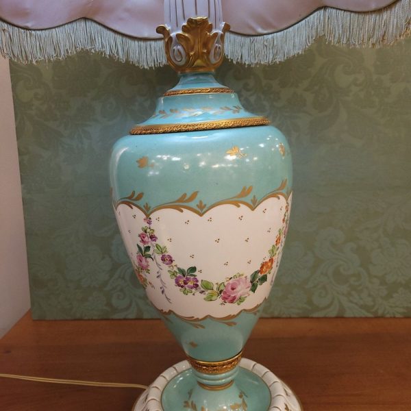 Grande Lampe  Porcelaine Rose et Turquoise Fin XIXè
