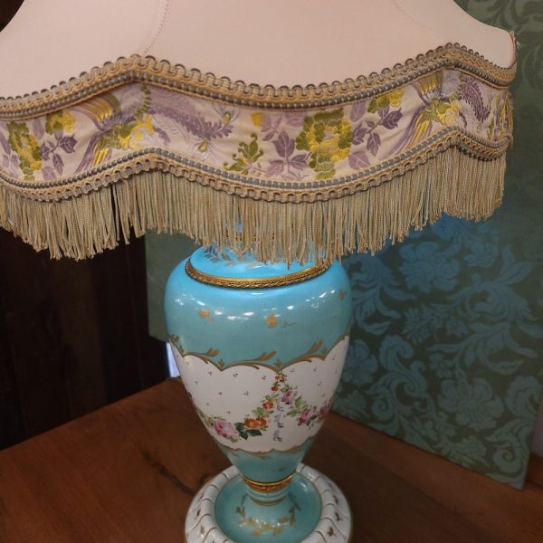 Grande Lampe  Porcelaine Rose et Turquoise Fin XIXè