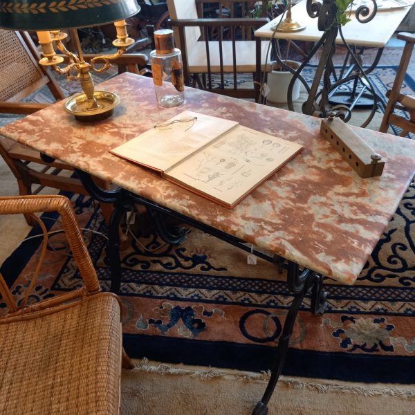 Table Bistrot Ancienne Marbre Rouge & Fonte Epoque 1900