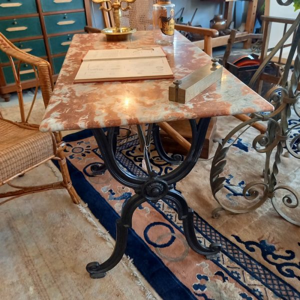 Table Bistrot Ancienne Marbre Rouge & Fonte Epoque 1900