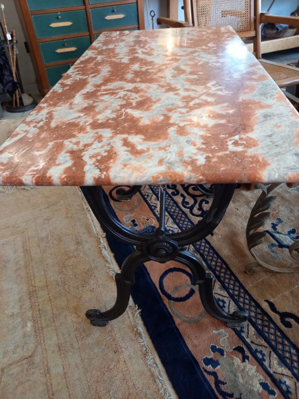 Table Bistrot Ancienne Marbre Rouge & Fonte Epoque 1900