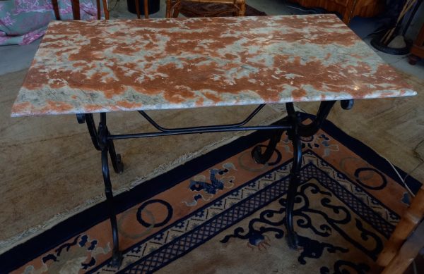 Table Bistrot Ancienne Marbre Rouge & Fonte Epoque 1900