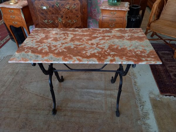 Table Bistrot Ancienne Marbre Rouge & Fonte Epoque 1900