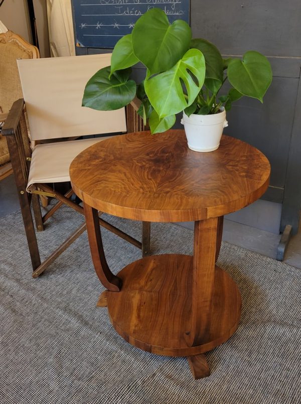 Guéridon,Rond, Art-Déco,Noyer,Années 1930,tabledappoint,table,basse,vintage,