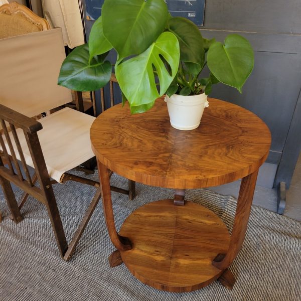 Guéridon,Rond, Art-Déco,Noyer,Années 1930,tabledappoint,table,basse,vintage,