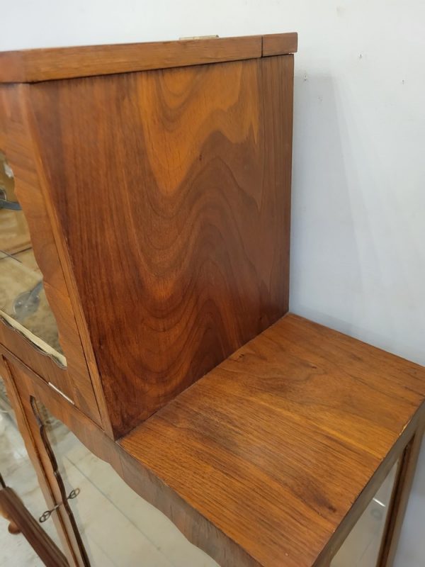 Meuble Vitrine Bar Vintage, Années 1950 Noyer, Verre Gravé et Miroir