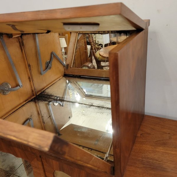 Meuble Vitrine Bar Vintage, Années 1950 Noyer, Verre Gravé et Miroir
