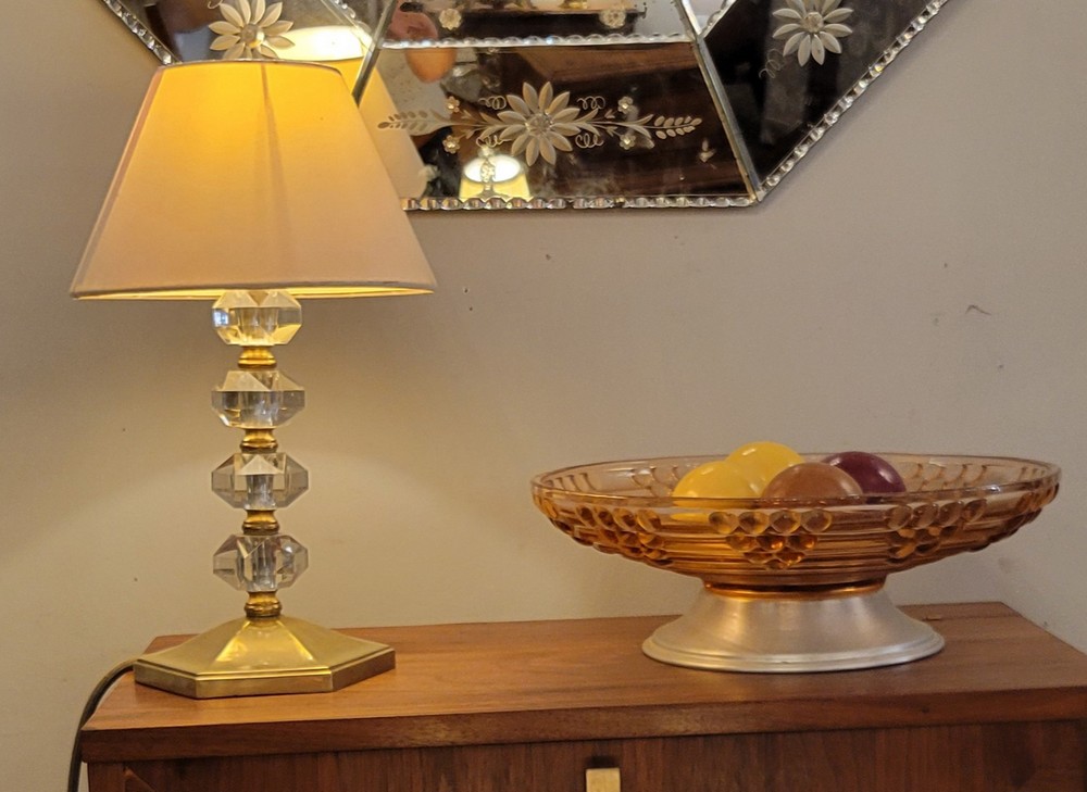 Lampe Art-Déco, Vintage en verre et Laiton
