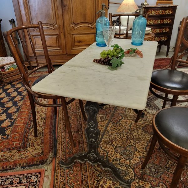 Table Bistrot Ancienne Marbre Blanc & Fonte