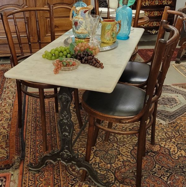 Table Bistrot Ancienne Marbre Blanc & Fonte