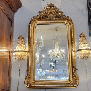 Miroir ancien Napoléon III Décor Coquille & Feuilles d'Acanthe Bois et Stuc Doré