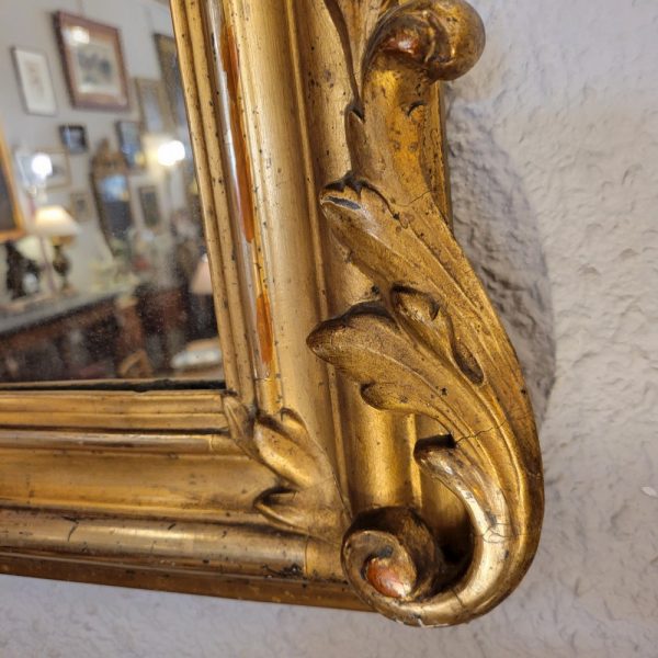Miroir ancien Napoléon III Décor Coquille & Feuilles d'Acanthe Bois et Stuc Doré