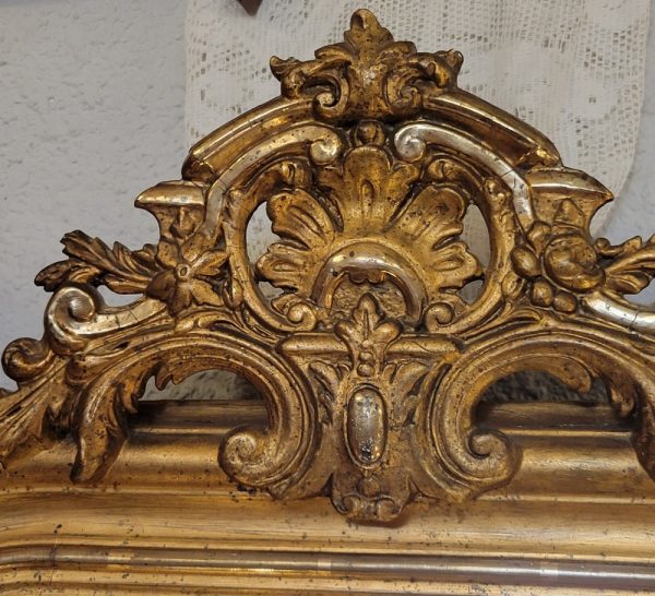 Miroir ancien Napoléon III Décor Coquille & Feuilles d'Acanthe Bois et Stuc Doré