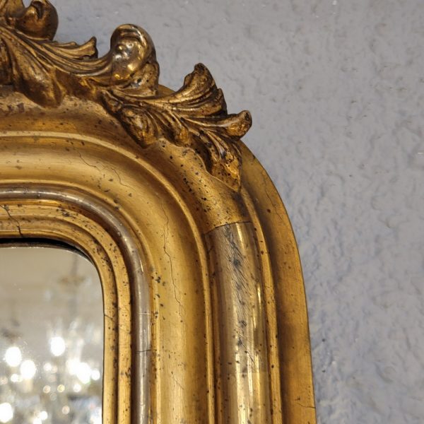 Miroir ancien Napoléon III Décor Coquille & Feuilles d'Acanthe Bois et Stuc Doré