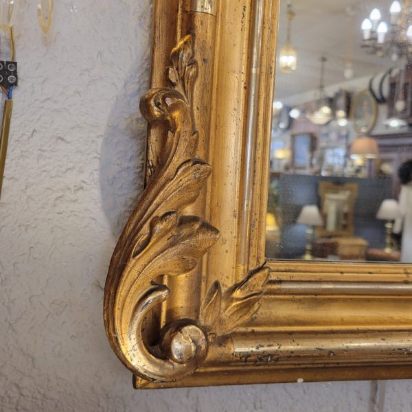 Miroir ancien Napoléon III Décor Coquille & Feuilles d'Acanthe Bois et Stuc Doré
