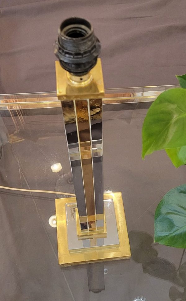 Pied de Lampe Laiton et Métal Chromé Années 1970