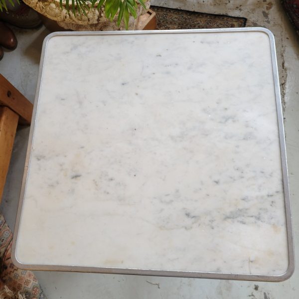 Table Bistrot Carrée Ancienne Marbre Blanc & Fonte