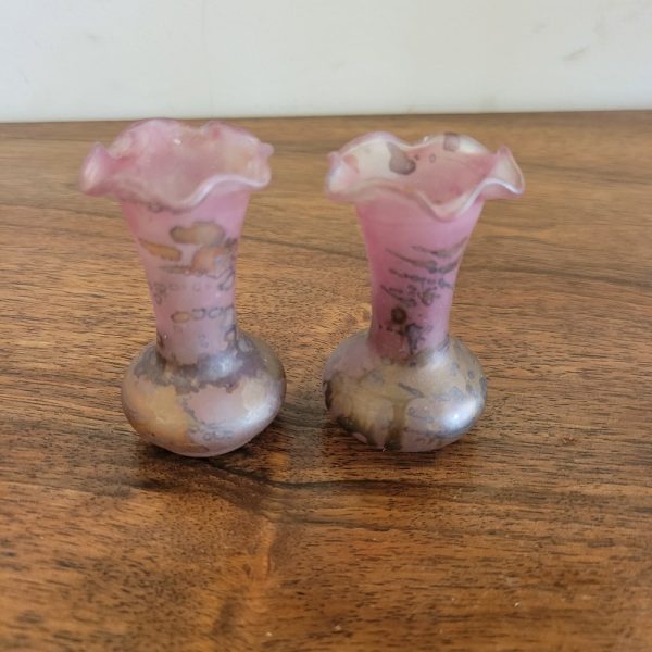 Paire de Vases Miniatures Pâte de Verre mauve