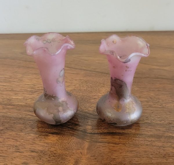 Paire de Vases Miniatures Pâte de Verre mauve