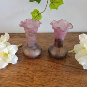 Paire de Vases Miniatures Pâte de Verre mauve
