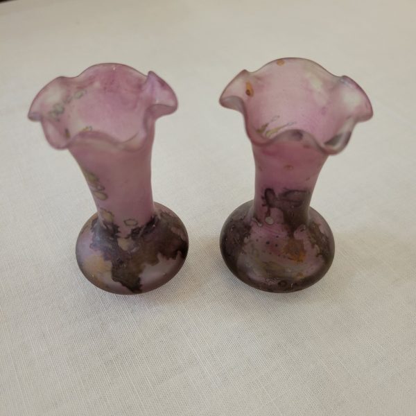 Paire de Vases Miniatures Pâte de Verre mauve