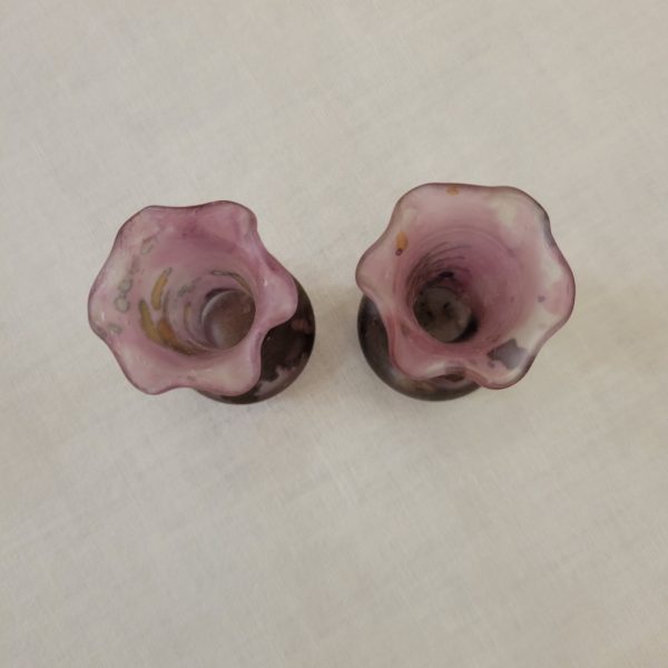 Paire de Vases Miniatures Pâte de Verre mauve