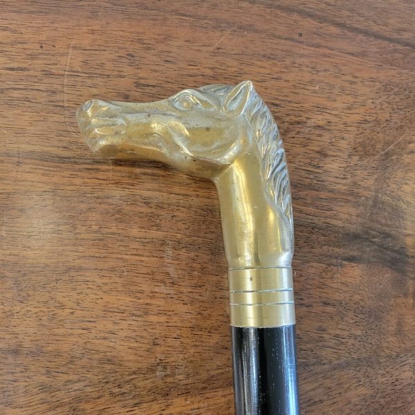 Canne Tête de Cheval Bois Noirci et Bronze