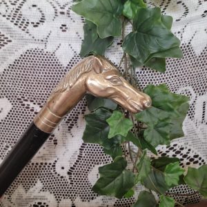 Canne Tête de Cheval Bois Noirci et Bronze