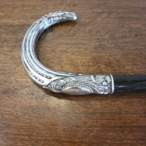 Canne Pommeau Argent Bois Noirci Fin XIXè Siècle