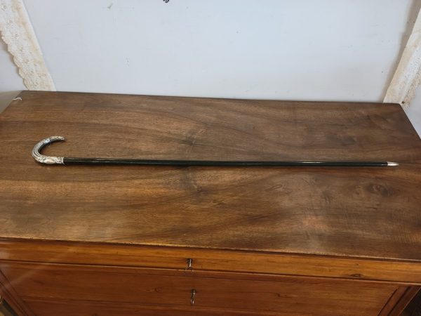 Canne Pommeau Argent Bois Noirci Fin XIXè Siècle