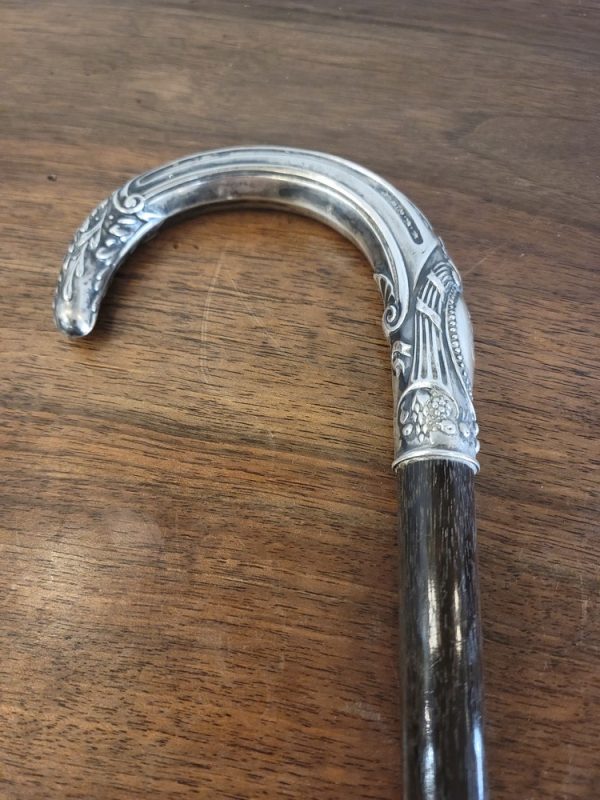 Canne Pommeau Argent Bois Noirci Fin XIXè Siècle