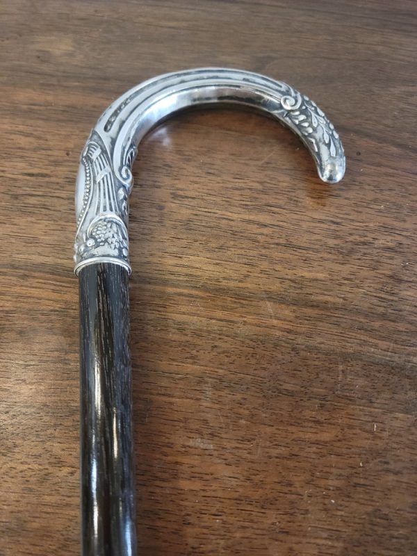 Canne Pommeau Argent Bois Noirci Fin XIXè Siècle