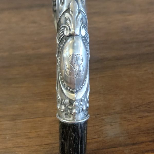 Canne Pommeau Argent Bois Noirci Fin XIXè Siècle