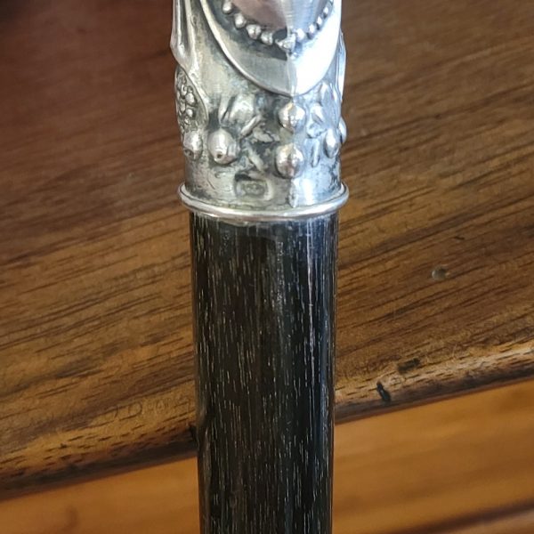 Canne Pommeau Argent Bois Noirci Fin XIXè Siècle