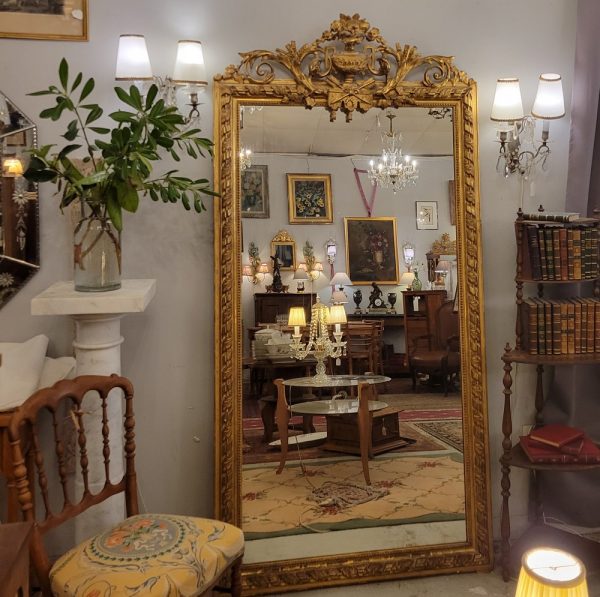 Grand Miroir Napoléon III Bois & Stuc Doré